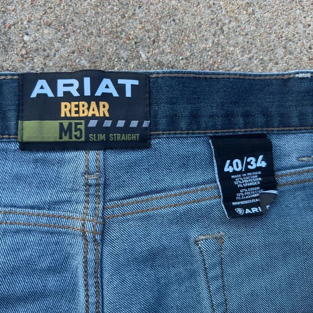 Ariat Rebar M5 Jeans Men's 40x34 Dark Blue Slim Fit Straight Leg Work Denim